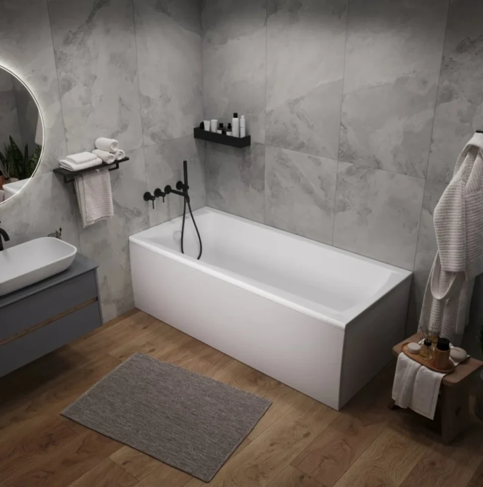 Акриловая ванна 1MarKa Modern 180x80 см, пристенная, белая, с каркасом