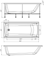 Акриловая ванна 1MarKa Modern 180x80 см, пристенная, белая, с каркасом