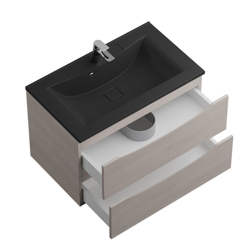 Мебель для ванной комнаты BelBagno Marino 80 подвесная, rovere grigio, черная раовина