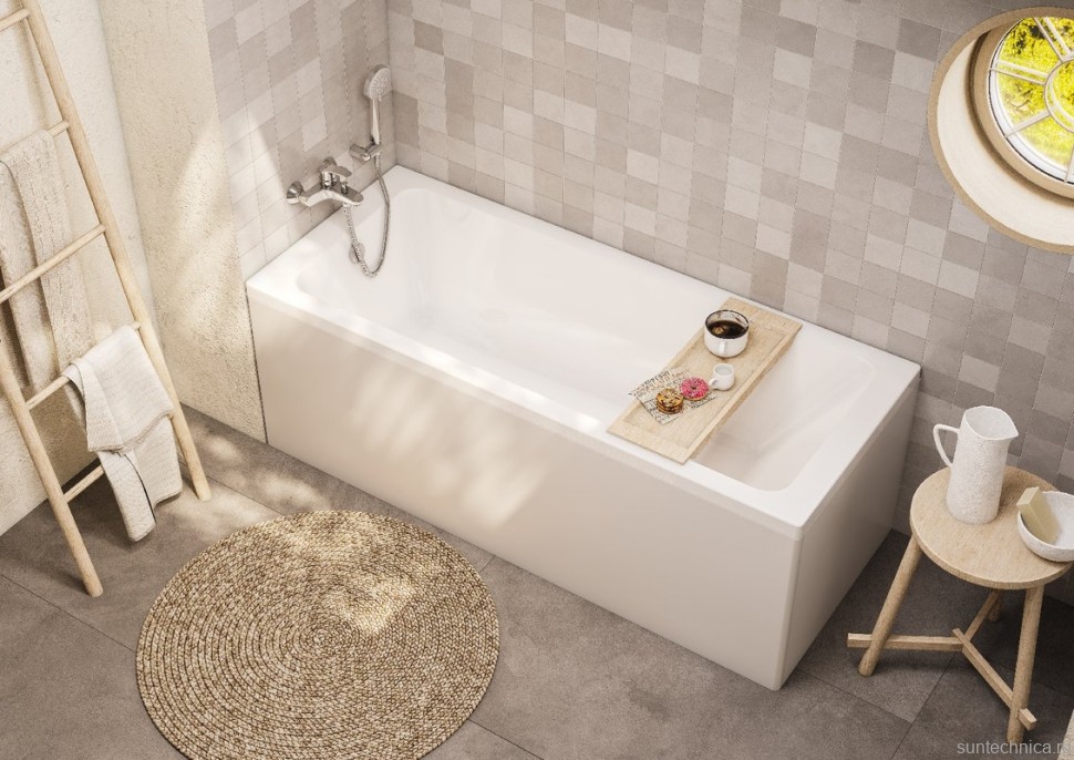 Акриловая ванна Roca Leon 150x70 см, пристенная, белая, с каркасом, со сливом-переливом