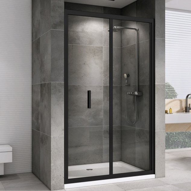 Душевая дверь в нишу Abber Sonnenstrand AG07120B 120 см, профиль черный, стекло прозрачное