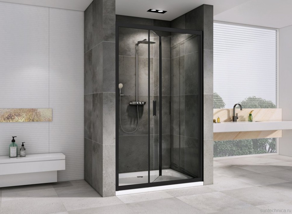 Душевая дверь в нишу Abber Sonnenstrand AG07120B 120 см, профиль черный, стекло прозрачное