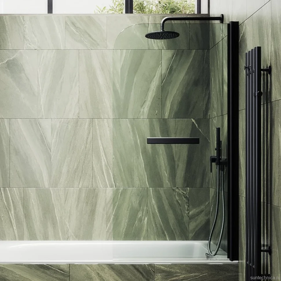 Шторка на ванну Maybahglass MGV-776-6 60x140, профиль черный, стекло прозрачное