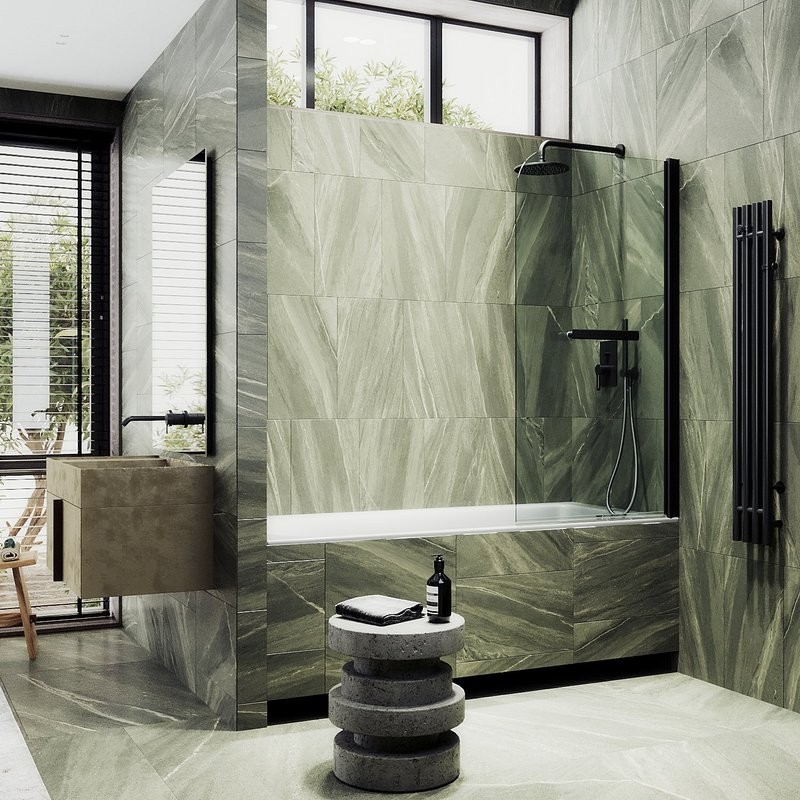 Шторка на ванну Maybahglass MGV-776-6 60x140, профиль черный, стекло прозрачное