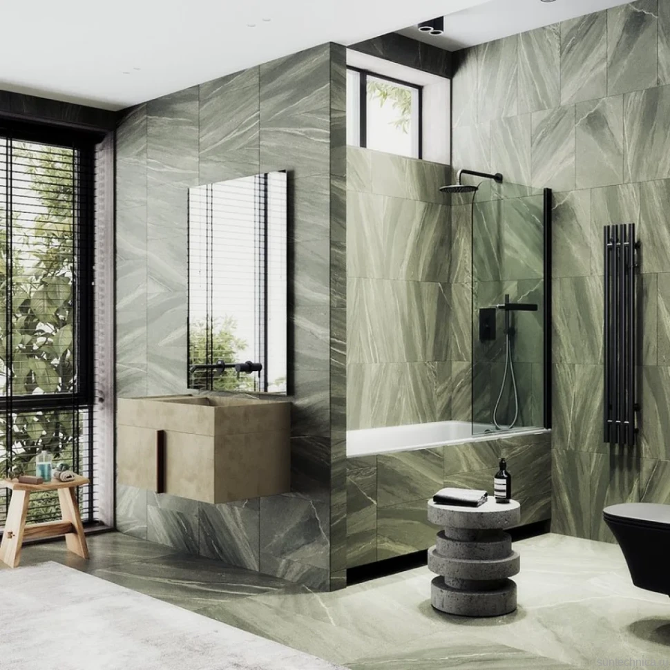 Шторка на ванну Maybahglass MGV-776-6 60x140, профиль черный, стекло прозрачное