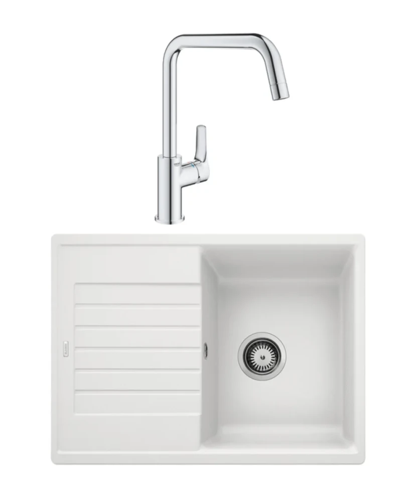 Комплект Мойка Blanco Zia 45 S Compact 524725 белая + Смеситель Grohe Eurosmart