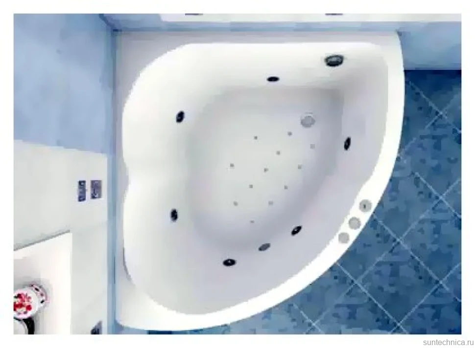 Акриловая ванна Aquanet Fregate 00205488 125x125 см, угловая, пристенная, белая, четверть круга, с каркасом, для двоих