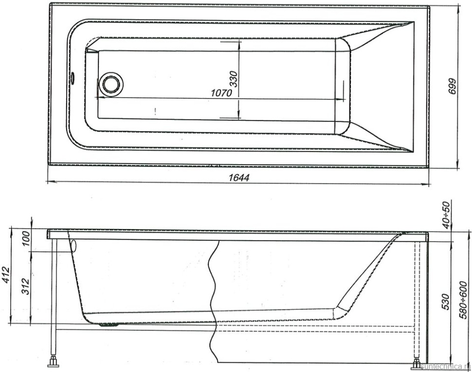 Акриловая ванна Aquanet Bright 230255 165x70 см, пристенная, белая, с каркасом