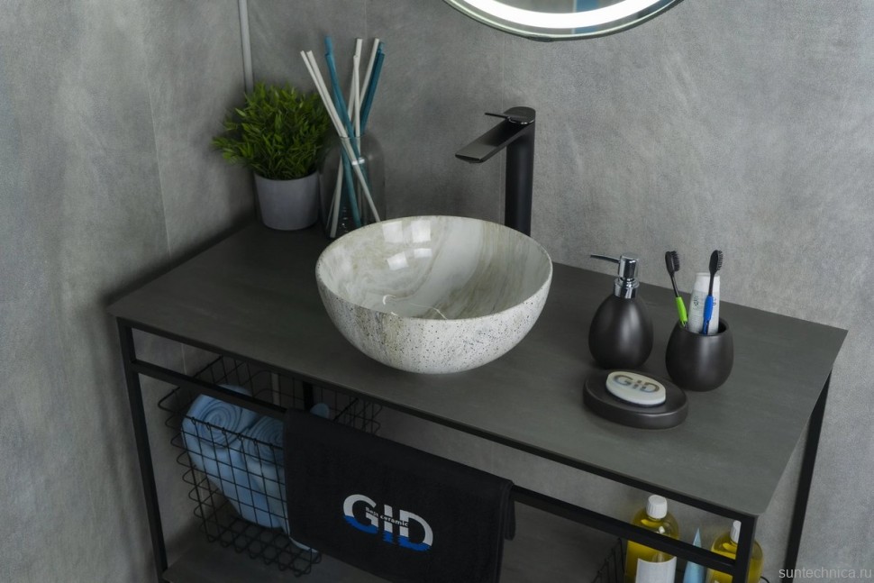 Накладная раковина GID Esfera Mnc487 32 под глянцевый камень, круглая, фаянс