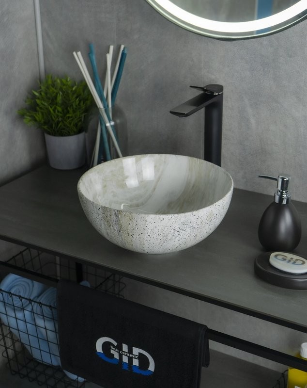 Накладная раковина GID Esfera Mnc487 32 под глянцевый камень, круглая, фаянс