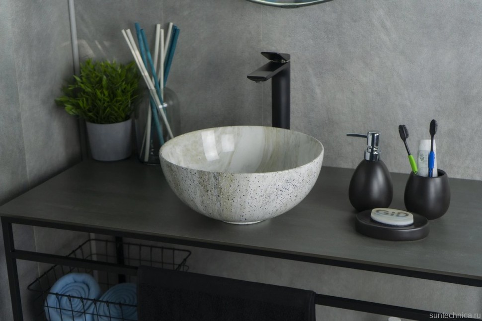 Накладная раковина GID Esfera Mnc487 32 под глянцевый камень, круглая, фаянс