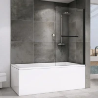 Шторка на ванну Abber Immer Offen AG70080B 80x140, профиль черный, стекло прозрачное