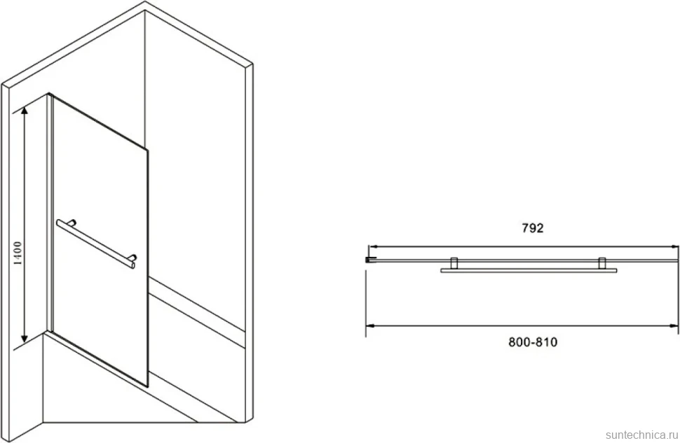 Шторка на ванну Abber Immer Offen AG70080B 80x140, профиль черный, стекло прозрачное