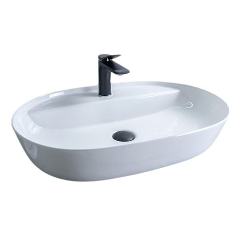 Накладная раковина GID Lago D1346 61 глянцевая белая, овальная, фаянс, с 1 отверстием под смеситель