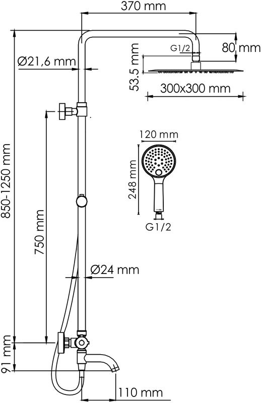 Душевая стойка Wasserkraft Sauer A188.261.207.PG Thermo с термостатом, золото