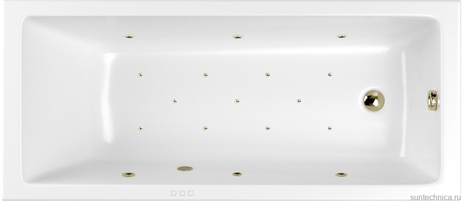 Акриловая ванна WHITECROSS Wave Slim RELAX 170x70 см, встраиваемая, с гидромассажем, белая, с каркасом, со сливом-переливом, фурнитура бронза