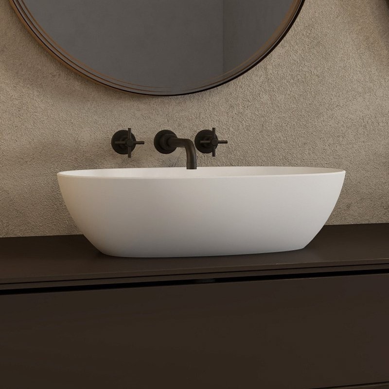 Накладная раковина Abber Stein AS2636 56 матовая белая, овальная, искусственный камень