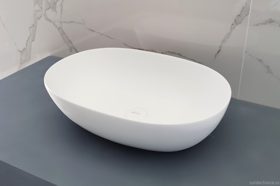 Накладная раковина Abber Stein AS2636 56 матовая белая, овальная, искусственный камень