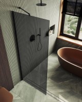 Душевая перегородка Maybahglass MGD-693-6ш 89 см, профиль черный, стекло графит