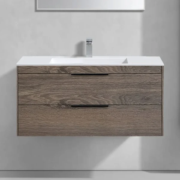 Тумба с раковиной Vincea Chiara 2D 100, 2 ящика, темный дуб, с белой раковиной
