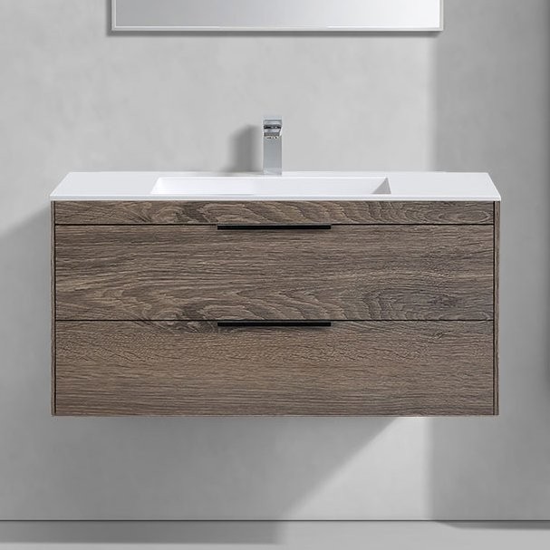 Тумба с раковиной Vincea Chiara 2D 100, 2 ящика, темный дуб, с белой раковиной