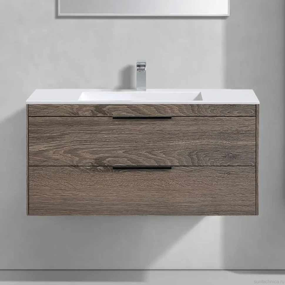 Тумба с раковиной Vincea Chiara 2D 100, 2 ящика, темный дуб, с белой раковиной
