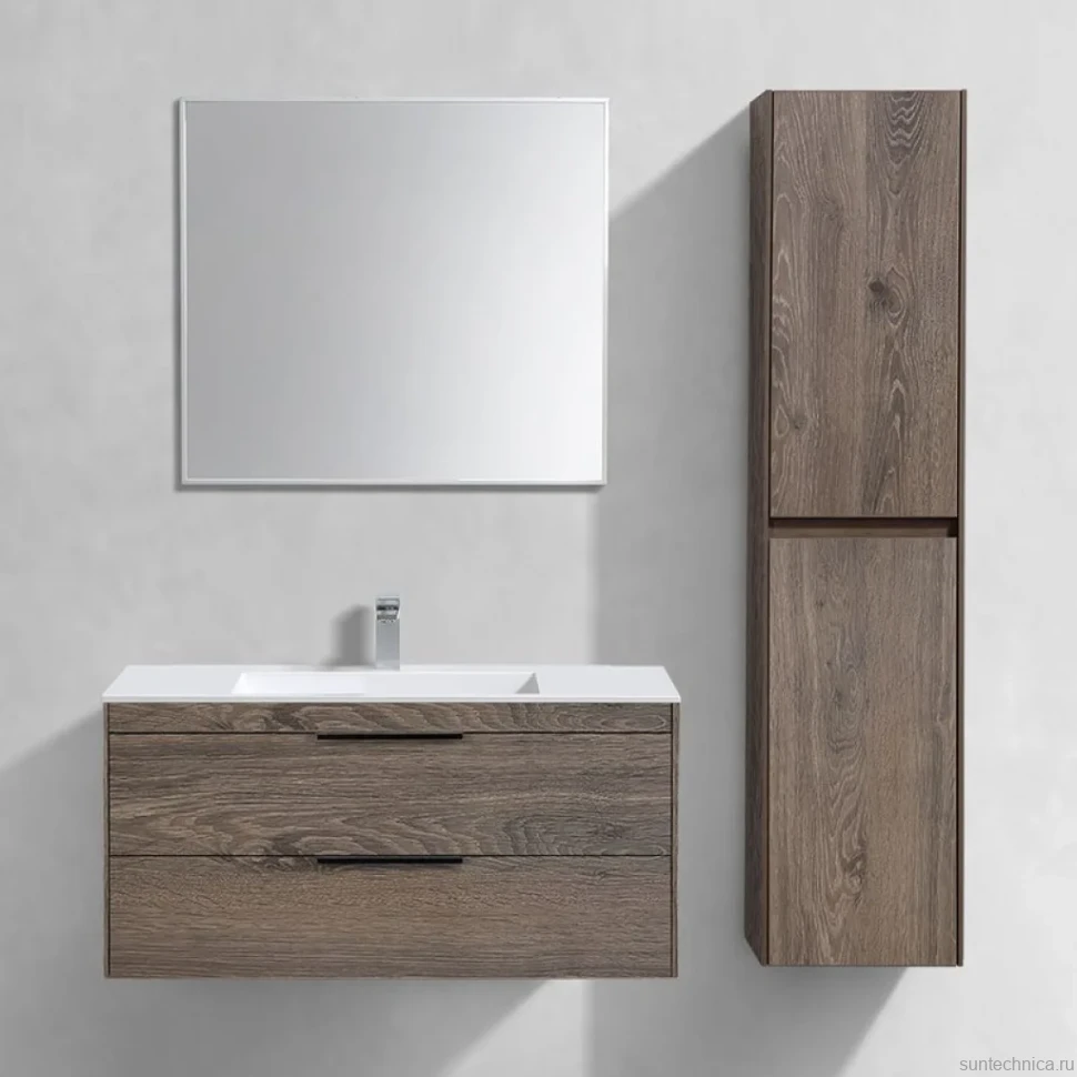 Тумба с раковиной Vincea Chiara 2D 100, 2 ящика, темный дуб, с белой раковиной