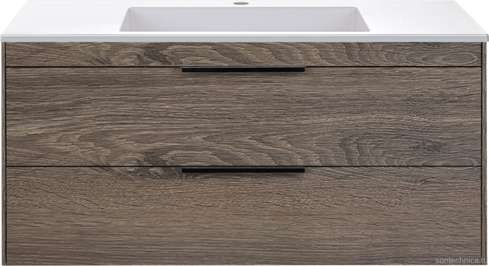 Тумба с раковиной Vincea Chiara 2D 100, 2 ящика, темный дуб, с белой раковиной