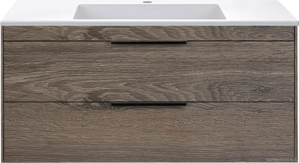 Тумба с раковиной Vincea Chiara 2D 100, 2 ящика, темный дуб, с белой раковиной