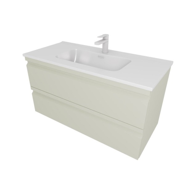 Тумба с раковиной AQUATEK Вега 100 подвесная, 2 ящика, шалфей зеленый