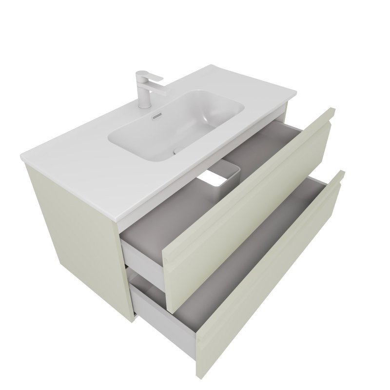 Тумба с раковиной AQUATEK Вега 100 подвесная, 2 ящика, шалфей зеленый