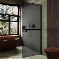 Душевая перегородка Maybahglass MGD-736-6ш 89 см, профиль черный, стекло графит матовое