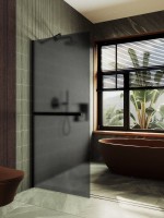 Душевая перегородка Maybahglass MGD-736-6ш 89 см, профиль черный, стекло графит матовое