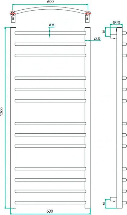 Полотенцесушитель электрический Grota Eco Calma 63х120