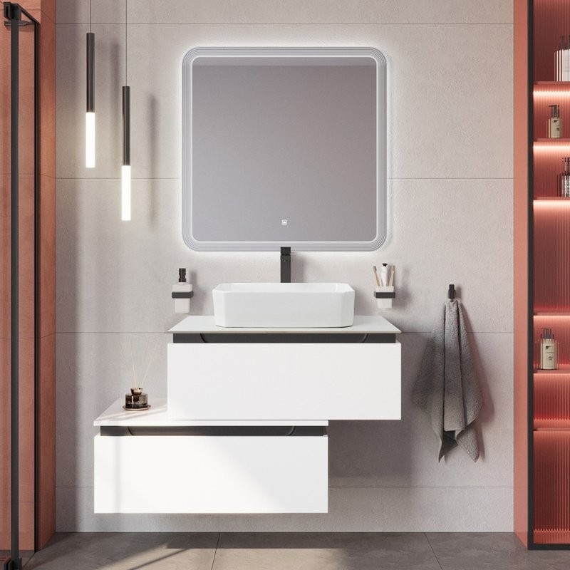 Мебель для ванной комнаты Cezares Slider 80 подвесная, 2 ящика, со столешницей, bianco opaco