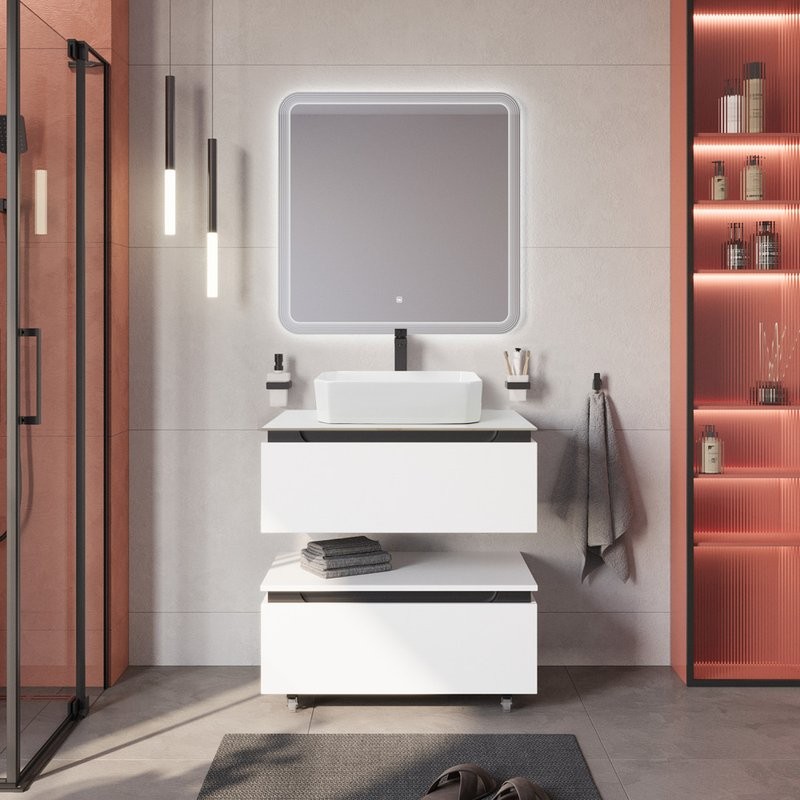 Мебель для ванной комнаты Cezares Slider 80 подвесная, 2 ящика, со столешницей, bianco opaco