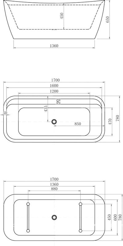 Акриловая ванна Allen Brau Infinity 2 170x80 см, отдельностоящая, белая, на ножках, со сливом-переливом