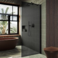Душевая перегородка Maybahglass MGD-704-6ш 69 см, профиль черный, стекло графит матовое