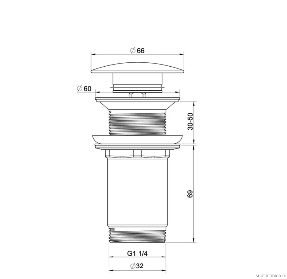 Донный клапан для раковины Wonzon & Woghand WW-88SS09-MB с переливом, матовый черный
