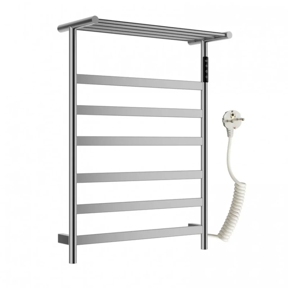 Полотенцесушитель электрический Wonzon & Woghand Essen WW-A403-BR 75x55 см, подключение справа, брашированный никель, лесенка, с полкой
