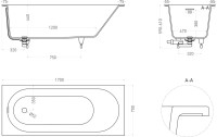 Ванна из искусственного камня Salini Ornella Kit S-Sense 170x70 см, встраиваемая, белая, на ножках, со сливом-переливом