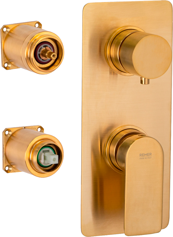 Встраиваемый смеситель для душа и ванны Remer Infinity I92KBBG С ВНУТРЕННЕЙ ЧАСТЬЮ, золото брашированное