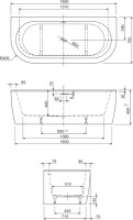 Акриловая ванна Cezares Slim SLIM WALL-180-80-60-W37-SET 180x80 см, пристенная, белая, овальная, с каркасом, с экраном, со сливом-переливом