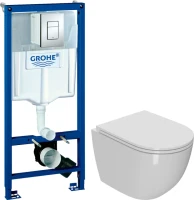 Комплект Унитаз подвесной Bauedge Bau Dream Hurricane 5 Inclosed безободковый, с микролифтом + Инсталляция Grohe Rapid SL 38772001 3 в 1 с кнопкой смыва