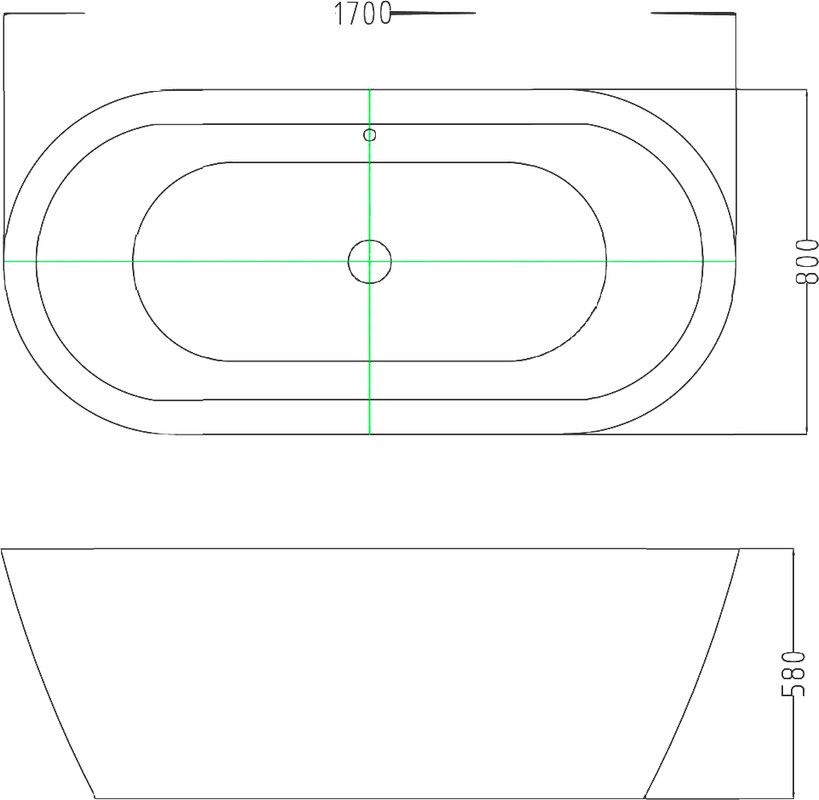 Акриловая ванна Esbano Tokyo 170x80 см, отдельностоящая, глянцевая черная, овальная, со сливом-переливом