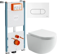 Комплект Унитаз подвесной Ceramicanova UP Rimless CN4007 белый + Инсталляция VitrA V-Fix Core 732-5800-01PV + Кнопка Root Round 740-2200 белая глянцевая