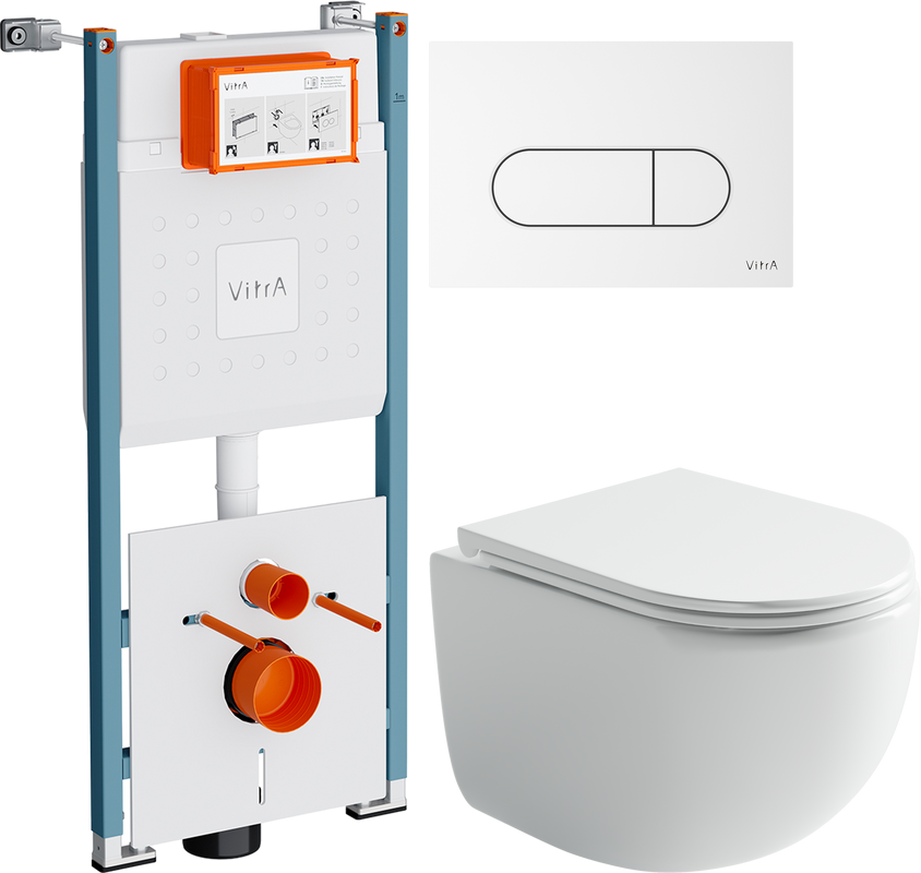 Комплект Унитаз подвесной Ceramicanova UP Rimless CN4007 белый + Инсталляция VitrA V-Fix Core 732-5800-01PV + Кнопка Root Round 740-2200 белая глянцевая