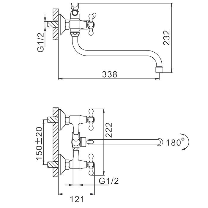 Смеситель с длинным изливом для ванны Frap H20 F2220 хром