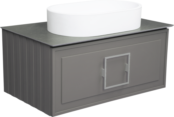 Тумба с раковиной La Fenice Cubo 80 подвесная, cappuccino, ручка хром, столешница черный мрамор, раковина белая матовая