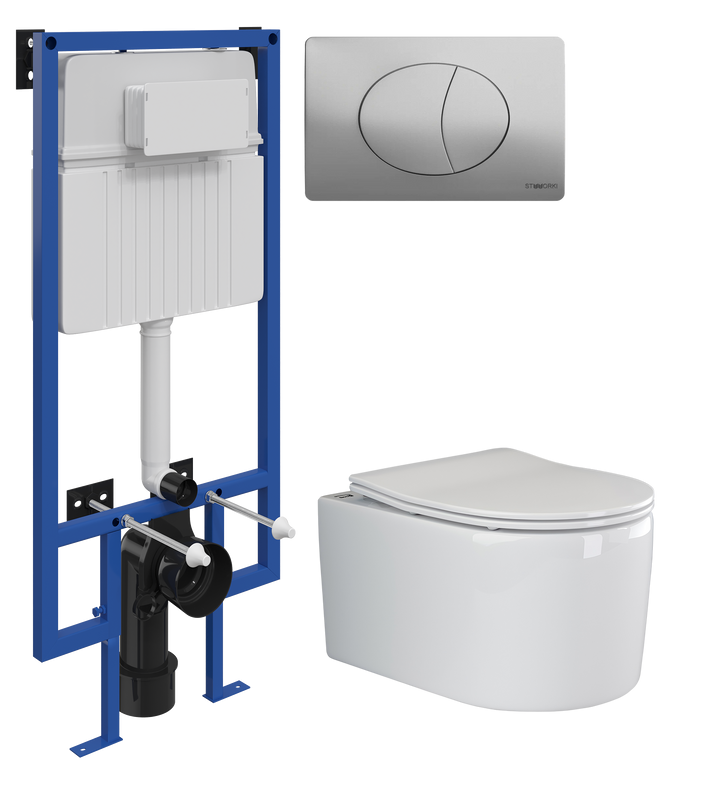 Комплект Унитаз подвесной Ceramicanova Moments CN3003 с микролифтом, безободковый + Инсталляция STWORKI + Кнопка 230823 хром матовый